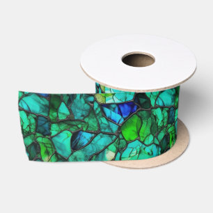 Ruban En Satin Motif Abstrait en Mosaïque de Verre de Mer Turquoi