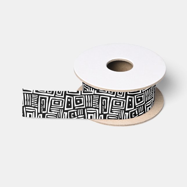 Ruban En Satin Motif abstrait noir et blanc gras (Bobine)