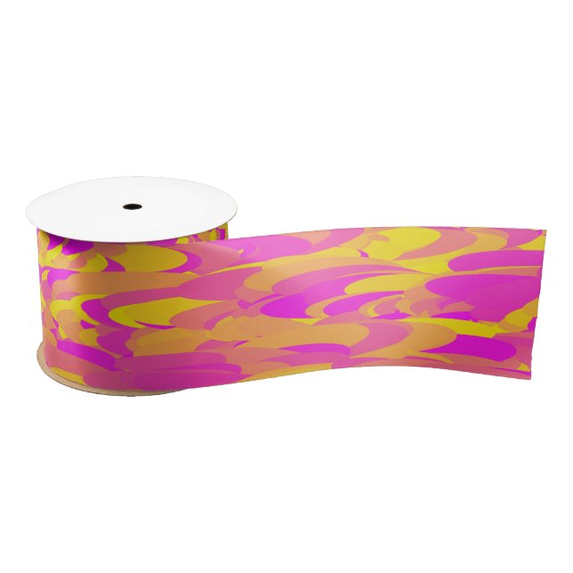 Ruban En Satin Motif Abstrait rose jaune orange (Bobine)