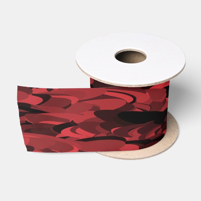 Ruban En Satin Motif Abstrait Rouge Noir (Bobine)