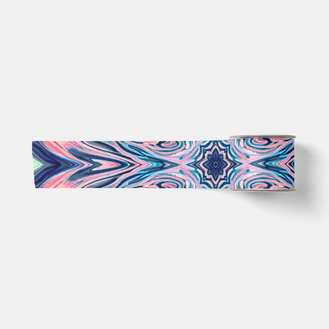 Ruban En Satin motif agate corail océanique (Devant)