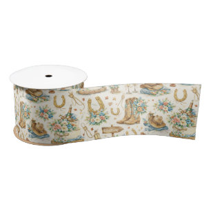 Ruban En Satin Motif aquarelle de mariage de cow-boy occidental