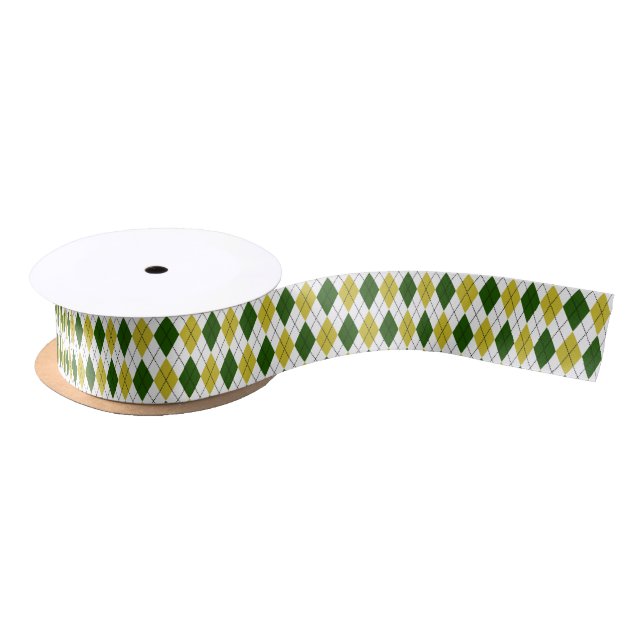 Ruban En Satin Motif Argyle Vert et Jaune (Bobine)