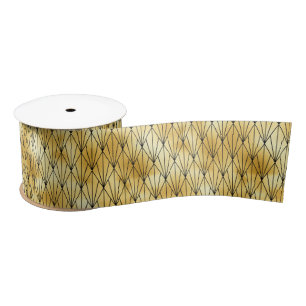 Ruban En Satin Motif Art déco Gold et Black Diamond