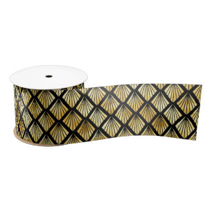 Ruban En Satin Motif Art déco Gold et Black Diamond