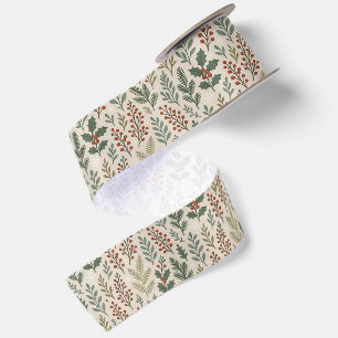 Ruban En Satin Motif artistique floral de baie de houx botanique