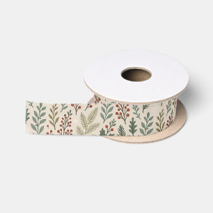 Ruban En Satin Motif artistique floral de baie de houx botanique