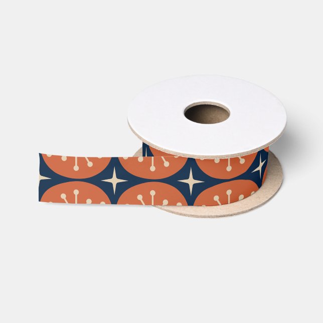Ruban En Satin Motif Atomique Rétro Moderne du Milieu du Siècle (Bobine)