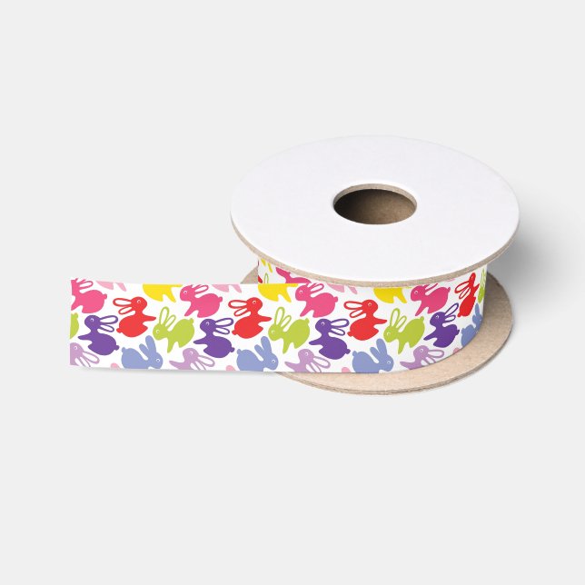 Ruban En Satin motif avec des lapins de Pâques (Bobine)