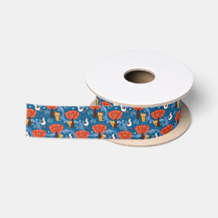 Ruban En Satin motif avec les chats et les oiseaux mignons