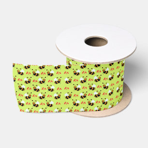Ruban En Satin Motif Bees Honeybee Fleurs rouges