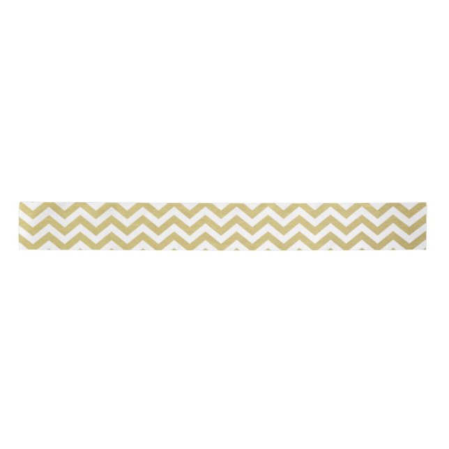 Ruban En Satin Motif blanc de Chevron de feuille d'or (Devant)