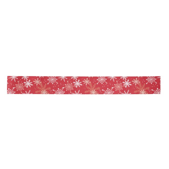 Ruban En Satin Motif blanc Snowflake sur rouge (Devant)