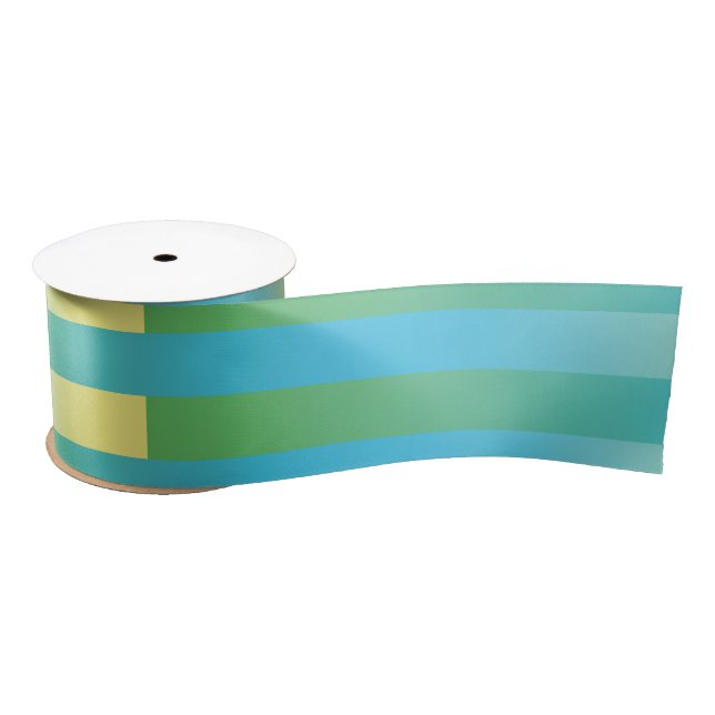 Ruban En Satin Motif bleu jaune vert rayé (Bobine)