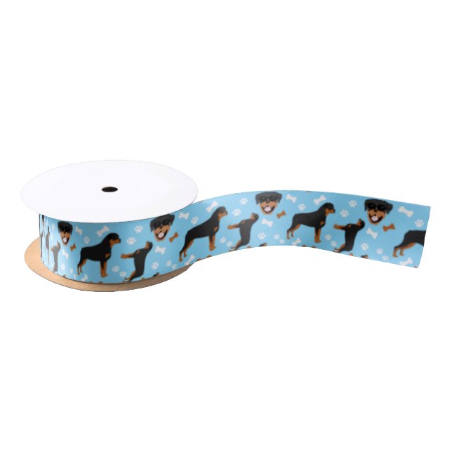 Ruban En Satin Motif bleu Rottweiler Rotties (Bobine)
