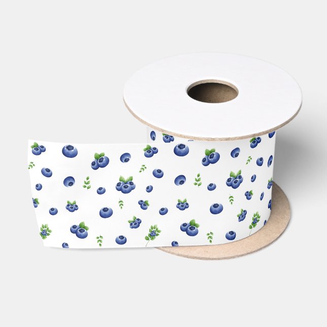 Ruban En Satin Motif Blueberry (Bobine)