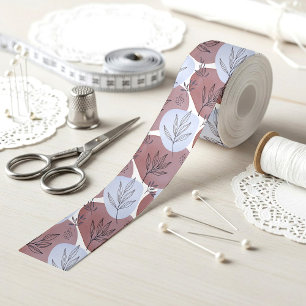 Ruban En Satin Motif botanique abstrait rose poussiéreux et vert