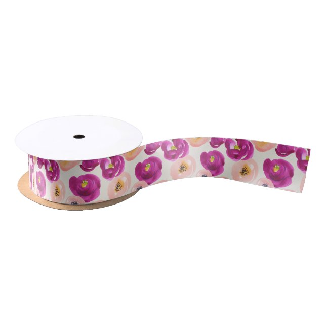 Ruban En Satin Motif botanique d'aquarelle (Bobine)