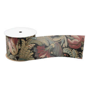 Ruban En Satin Motif botanique floral vintage sombre et maussade