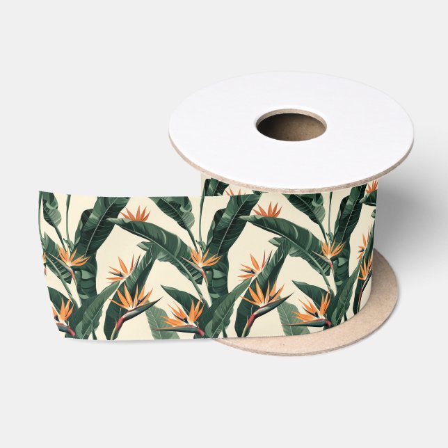 Ruban En Satin Motif botanique Oiseau de Paradis (Bobine)
