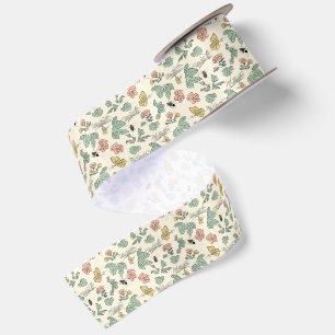 Ruban En Satin Motif botanique vintage avec papillons et abeille