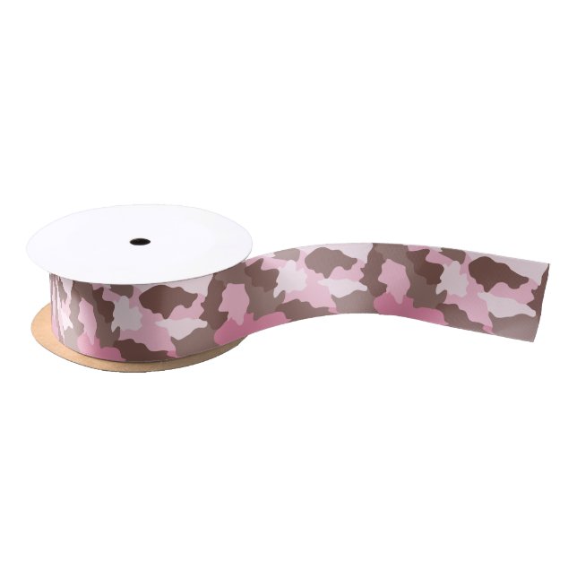 Ruban En Satin Motif camouflage rose (Bobine)
