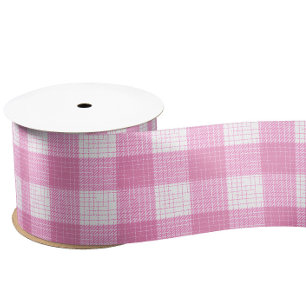 Ruban En Satin Motif carreaux à carreaux gras rose et blanc