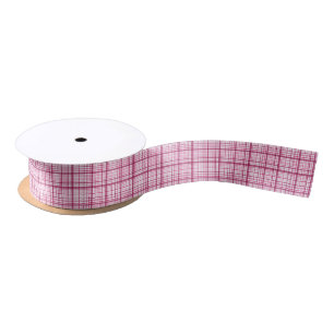 Ruban En Satin Motif carreaux rose sur ruban de satin blanc