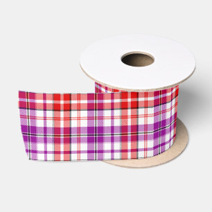 Ruban En Satin Motif carreaux tartan blanc rouge violet
