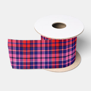 Ruban En Satin Motif carreaux tartan bleu marine rouge rose