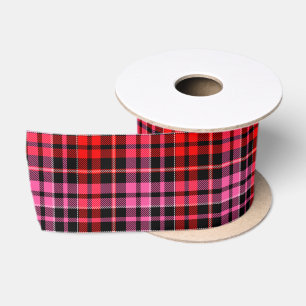 Ruban En Satin Motif carreaux tartan noir rouge rose