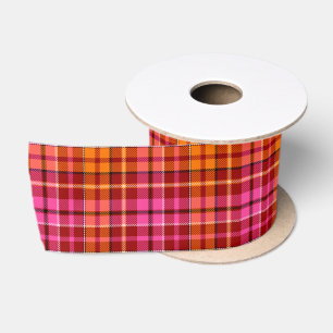 Ruban En Satin Motif carreaux tartan rouge rose orange