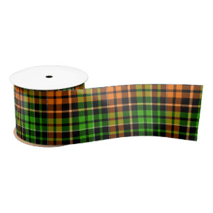 Ruban En Satin Motif carreaux tartan vert orange noir