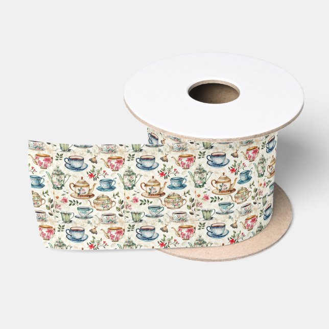 Ruban En Satin Motif carrelé à thé mignon (Bobine)