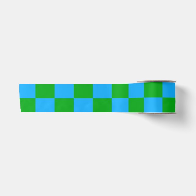 Ruban En Satin Motif chèque À damiers bleu vert (Devant)