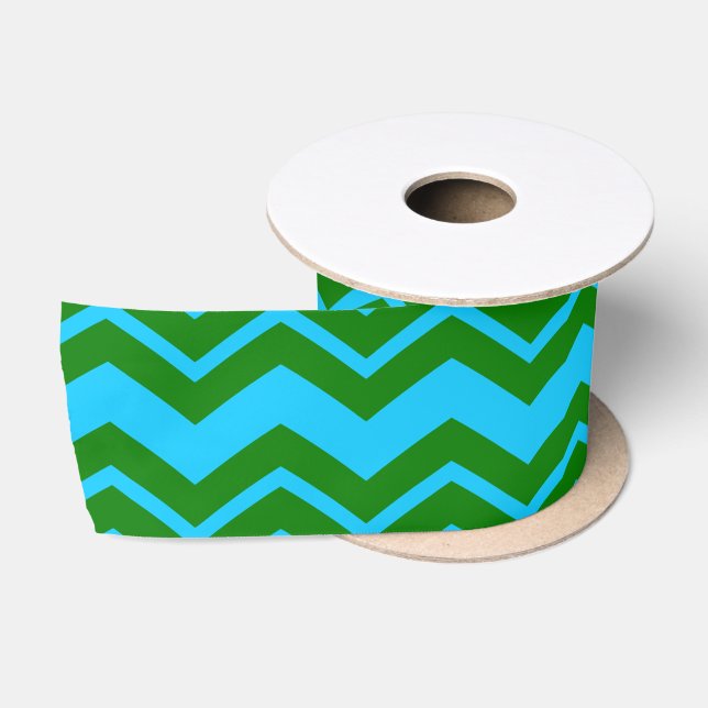 Ruban En Satin Motif chevron zigzag bleu vert (Bobine)