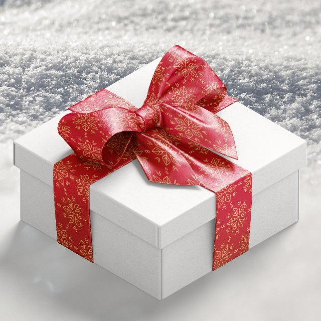 Ruban En Satin Motif classique Gold Red Snowflake (Classic Gold Red Snowflake Pattern Satin Ribbon)