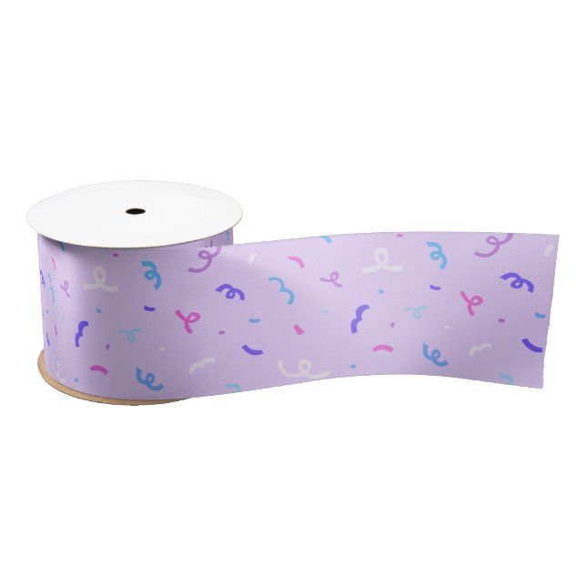 Ruban En Satin Motif Confetti violet (Bobine)