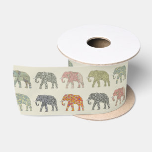 Ruban En Satin Motif contemporain d'éléphant animal coloré