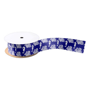 Ruban En Satin Motif Côtier De La Marine Et Du Cheval Blanc