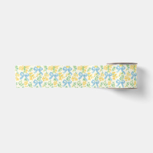 Ruban En Satin Motif Cottagecore aux rubans bleus et fleurs jaune