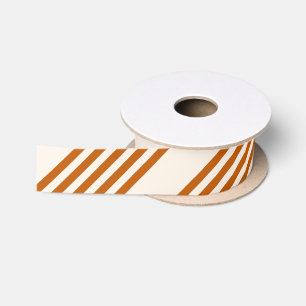 Ruban En Satin Motif couleur orange brun et beige cinq rayures
