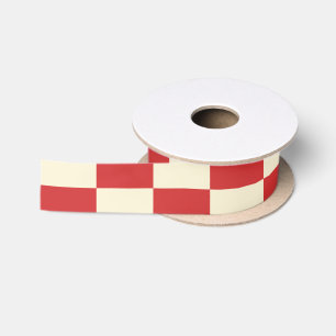Ruban En Satin Motif crème rouge à carreaux de Noël rétro