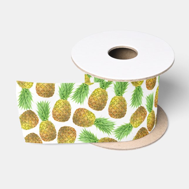 Ruban En Satin Motif d'aquarelle ananas (Bobine)