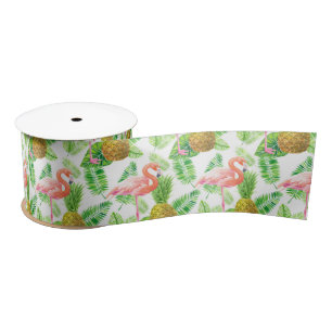 Ruban En Satin Motif d'aquarelle de jardin tropical