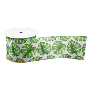 Ruban En Satin Motif d'aquarelle Monstera