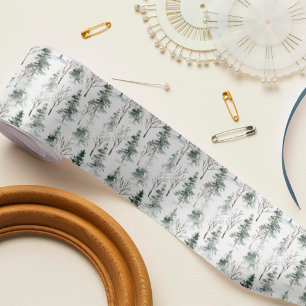 Ruban En Satin Motif d'arbre À feuillage persistant de la forêt d