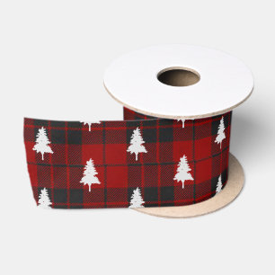 Ruban En Satin Motif d'arbre de Noël à carreaux noir et rouge rus