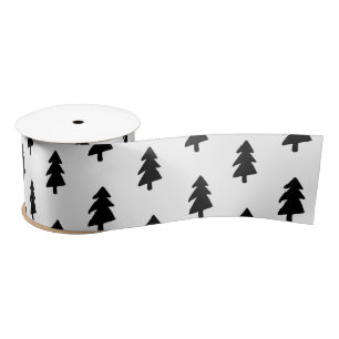 Ruban En Satin Motif d'arbre de Noël noir et blanc moderne
