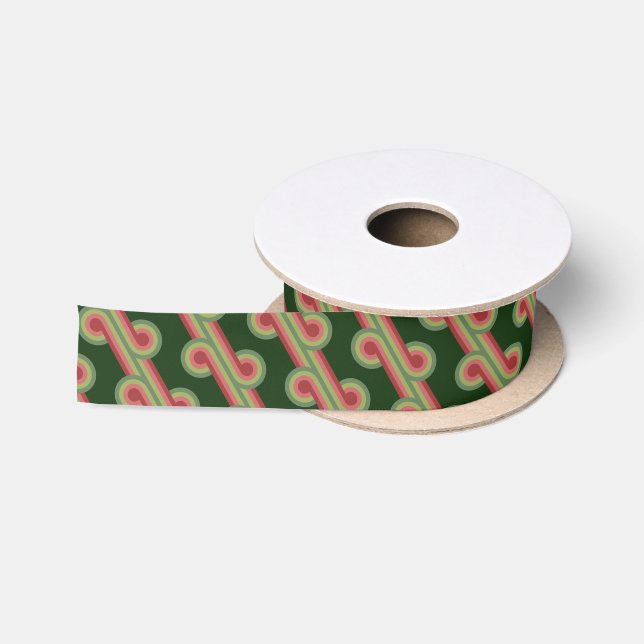 Ruban En Satin Motif d'art abstrait funky rétro chic avec vagues (Bobine)